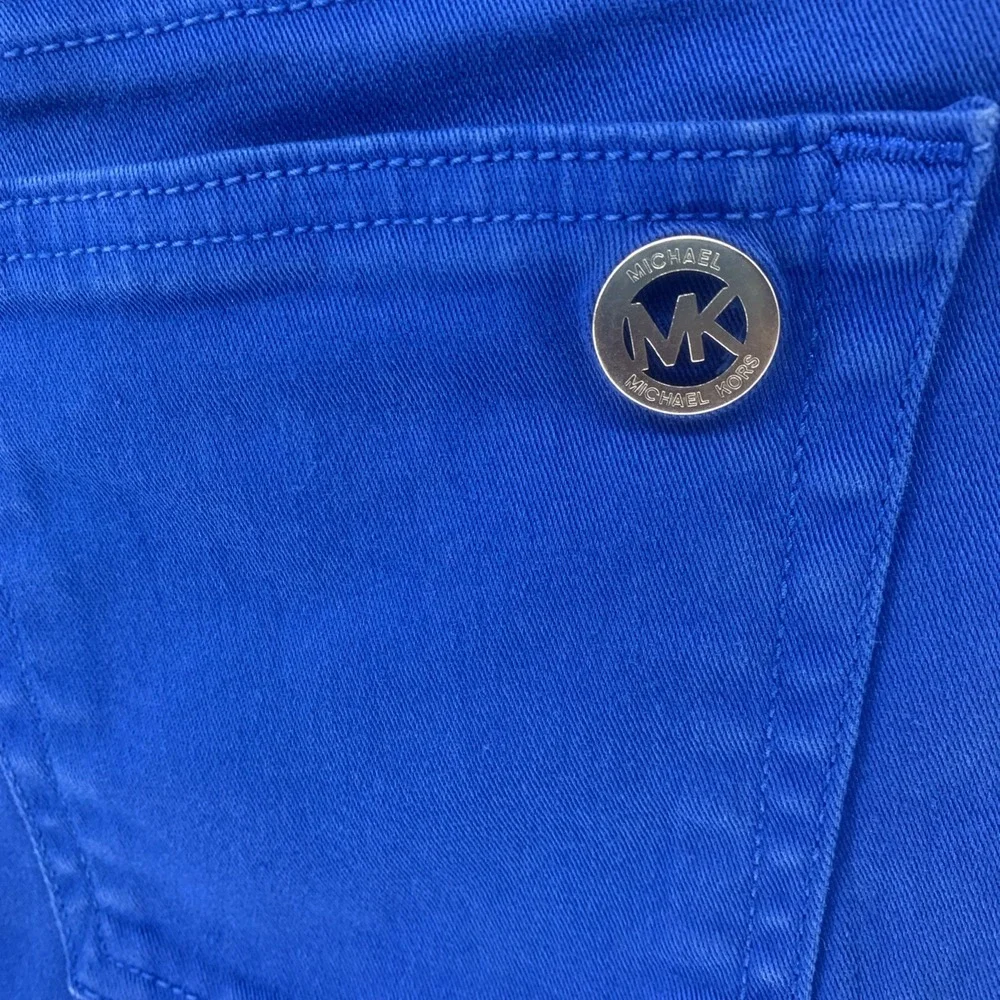 Michael Kors Women's Blue Chino Pants  Silver Zipper Pocket Skinny  Size 12